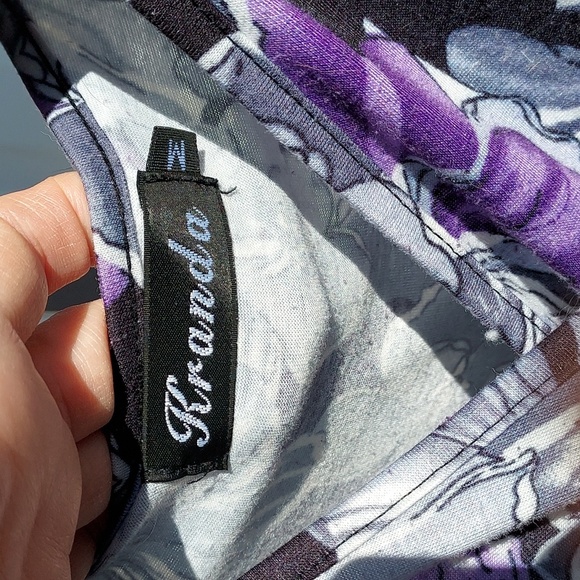 Black with Hawaiian Print Cap Sleeve Empire Waist Maxi Dress Size M - Picture 5 of 7